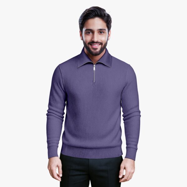 Men’s Rib High Neck Half-Zip Sweater – Interlock Cotton